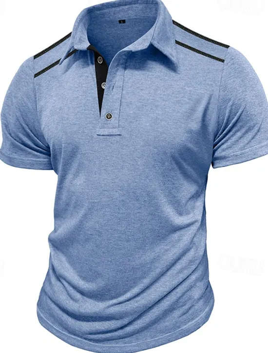 Discount OUKU Men's Golf Shirt Golf Polos Shirts Work Casual Lapel Short Sleeve Basic Modern Color Block Patchwork Buttons Summer Regular Fit Black White Navy Blue Green Khaki Light Grey Golf Shirt
