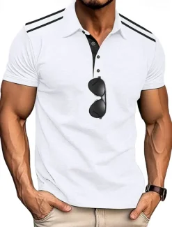 Discount OUKU Men's Golf Shirt Golf Polos Shirts Work Casual Lapel Short Sleeve Basic Modern Color Block Patchwork Buttons Summer Regular Fit Black White Navy Blue Green Khaki Light Grey Golf Shirt