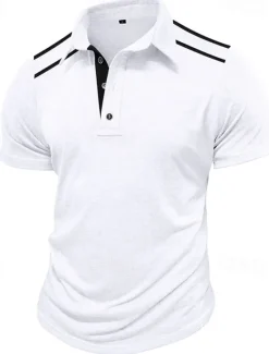 Discount OUKU Men's Golf Shirt Golf Polos Shirts Work Casual Lapel Short Sleeve Basic Modern Color Block Patchwork Buttons Summer Regular Fit Black White Navy Blue Green Khaki Light Grey Golf Shirt