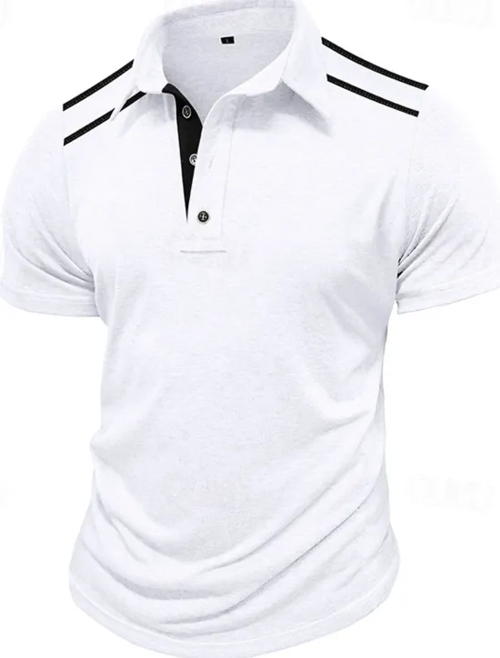 Discount OUKU Men's Golf Shirt Golf Polos Shirts Work Casual Lapel Short Sleeve Basic Modern Color Block Patchwork Buttons Summer Regular Fit Black White Navy Blue Green Khaki Light Grey Golf Shirt