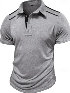 Discount OUKU Men's Golf Shirt Golf Polos Shirts Work Casual Lapel Short Sleeve Basic Modern Color Block Patchwork Buttons Summer Regular Fit Black White Navy Blue Green Khaki Light Grey Golf Shirt