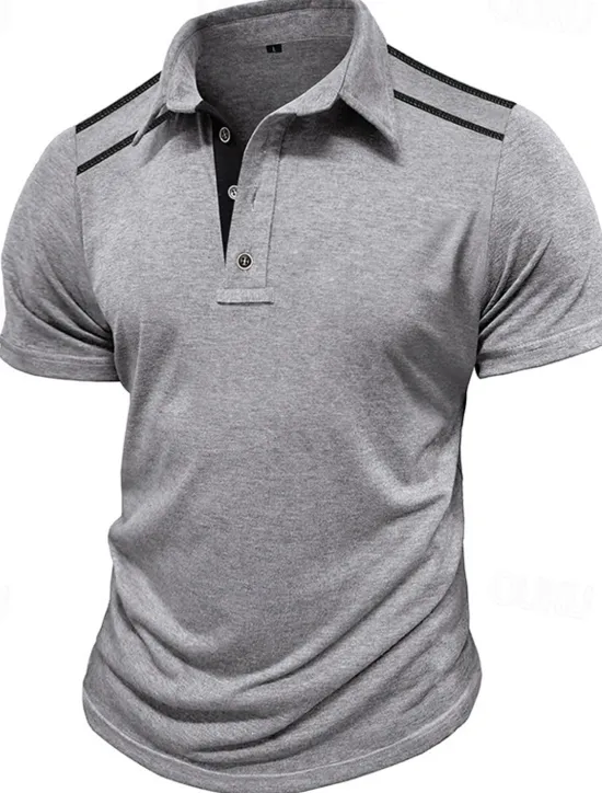 Discount OUKU Men's Golf Shirt Golf Polos Shirts Work Casual Lapel Short Sleeve Basic Modern Color Block Patchwork Buttons Summer Regular Fit Black White Navy Blue Green Khaki Light Grey Golf Shirt