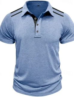 Discount OUKU Men's Golf Shirt Golf Polos Shirts Work Casual Lapel Short Sleeve Basic Modern Color Block Patchwork Buttons Summer Regular Fit Black White Navy Blue Green Khaki Light Grey Golf Shirt