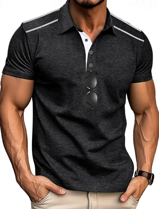 Discount OUKU Men's Golf Shirt Golf Polos Shirts Work Casual Lapel Short Sleeve Basic Modern Color Block Patchwork Buttons Summer Regular Fit Black White Navy Blue Green Khaki Light Grey Golf Shirt