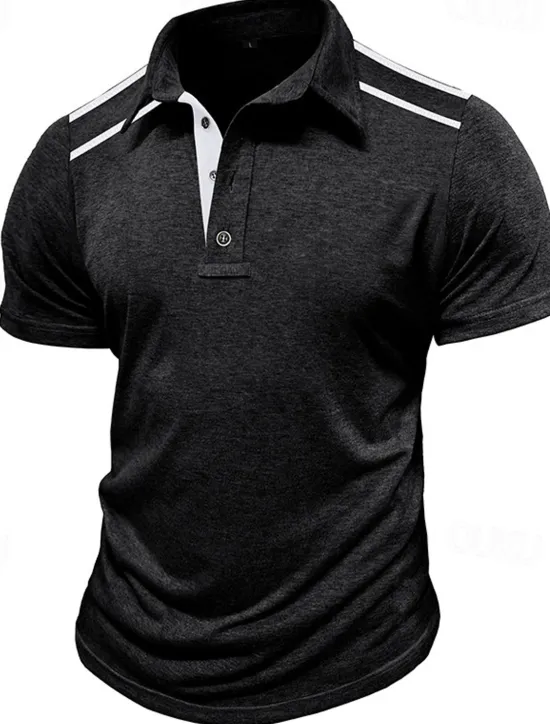 Discount OUKU Men's Golf Shirt Golf Polos Shirts Work Casual Lapel Short Sleeve Basic Modern Color Block Patchwork Buttons Summer Regular Fit Black White Navy Blue Green Khaki Light Grey Golf Shirt