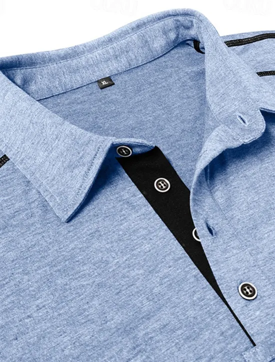 Discount OUKU Men's Golf Shirt Golf Polos Shirts Work Casual Lapel Short Sleeve Basic Modern Color Block Patchwork Buttons Summer Regular Fit Black White Navy Blue Green Khaki Light Grey Golf Shirt