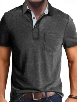 OUKU Men's Golf Shirt Golf Polos Shirts Work Casual Lapel Short Sleeve Basic Modern Plain Buttons Front Pocket Summer Spring Regular Fit Apricot Dark Gray Lake Blue Black White Dark Red Golf Shirt
