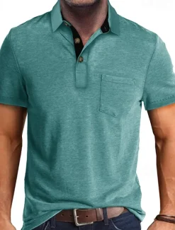 OUKU Men's Golf Shirt Golf Polos Shirts Work Casual Lapel Short Sleeve Basic Modern Plain Buttons Front Pocket Summer Spring Regular Fit Apricot Dark Gray Lake Blue Black White Dark Red Golf Shirt