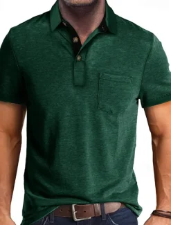 OUKU Men's Golf Shirt Golf Polos Shirts Work Casual Lapel Short Sleeve Basic Modern Plain Buttons Front Pocket Summer Spring Regular Fit Apricot Dark Gray Lake Blue Black White Dark Red Golf Shirt