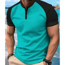 Clearance OUKU Men's Golf Shirt Golf Polos Shirts Work Casual Henley Short Sleeve Basic Modern Color Block Patchwork Buttons Summer Regular Fit Dark Red Orange Green Military Green Grey Golf Shirt