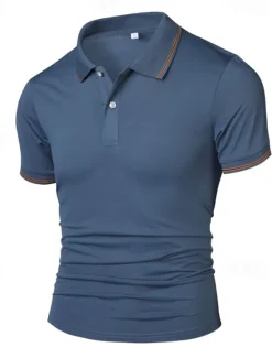 Outlet OUKU Men's Golf Shirt Golf Polos Shirts Work Casual Lapel Short Sleeve Basic Modern Plain Patchwork Buttons Summer Regular Fit Lake blue Black White Navy Blue Golf Shirt