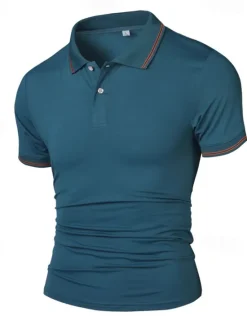 Outlet OUKU Men's Golf Shirt Golf Polos Shirts Work Casual Lapel Short Sleeve Basic Modern Plain Patchwork Buttons Summer Regular Fit Lake blue Black White Navy Blue Golf Shirt