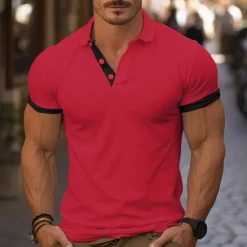 Online OUKU Men's Golf Shirt Golf Polo Work Casual Lapel Short Sleeve Basic Modern Color Block Deer Patchwork Embroidered Spring & Summer Regular Fit Wine Lake Blue Denim Blue Navy blue+white Dark Gray+Light