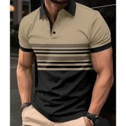Online OUKU Men's Golf Shirt Golf Polos Shirts Work Casual Lapel Short Sleeve Basic Modern Striped Buttons Summer Regular Fit White Pink Red Royal Blue Green Khaki Golf Shirt