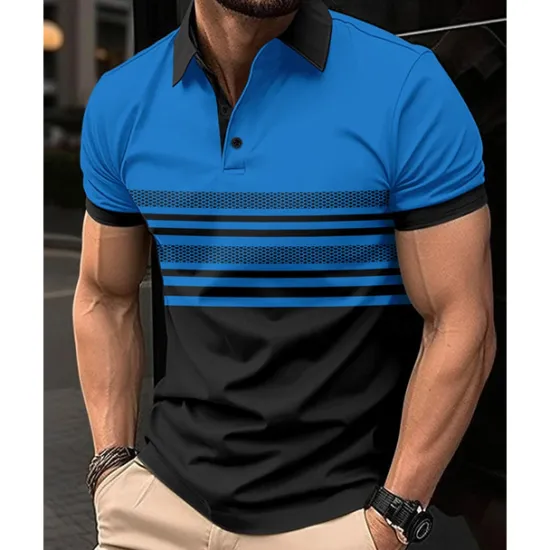 Online OUKU Men's Golf Shirt Golf Polos Shirts Work Casual Lapel Short Sleeve Basic Modern Striped Buttons Summer Regular Fit White Pink Red Royal Blue Green Khaki Golf Shirt