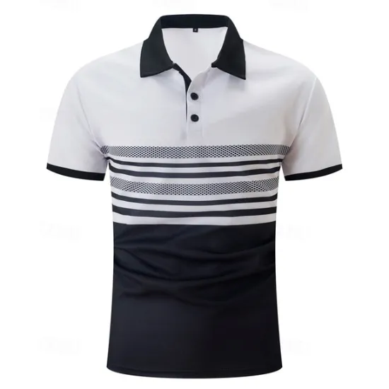 Online OUKU Men's Golf Shirt Golf Polos Shirts Work Casual Lapel Short Sleeve Basic Modern Striped Buttons Summer Regular Fit White Pink Red Royal Blue Green Khaki Golf Shirt