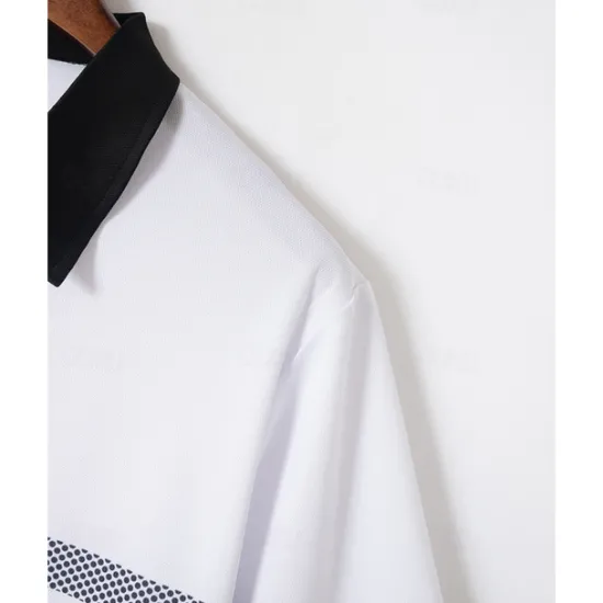 Online OUKU Men's Golf Shirt Golf Polos Shirts Work Casual Lapel Short Sleeve Basic Modern Striped Buttons Summer Regular Fit White Pink Red Royal Blue Green Khaki Golf Shirt