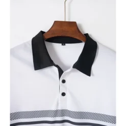 Online OUKU Men's Golf Shirt Golf Polos Shirts Work Casual Lapel Short Sleeve Basic Modern Striped Buttons Summer Regular Fit White Pink Red Royal Blue Green Khaki Golf Shirt