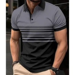 Online OUKU Men's Golf Shirt Golf Polos Shirts Work Casual Lapel Short Sleeve Basic Modern Striped Buttons Summer Regular Fit White Pink Red Royal Blue Green Khaki Golf Shirt