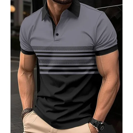 Online OUKU Men's Golf Shirt Golf Polos Shirts Work Casual Lapel Short Sleeve Basic Modern Striped Buttons Summer Regular Fit White Pink Red Royal Blue Green Khaki Golf Shirt