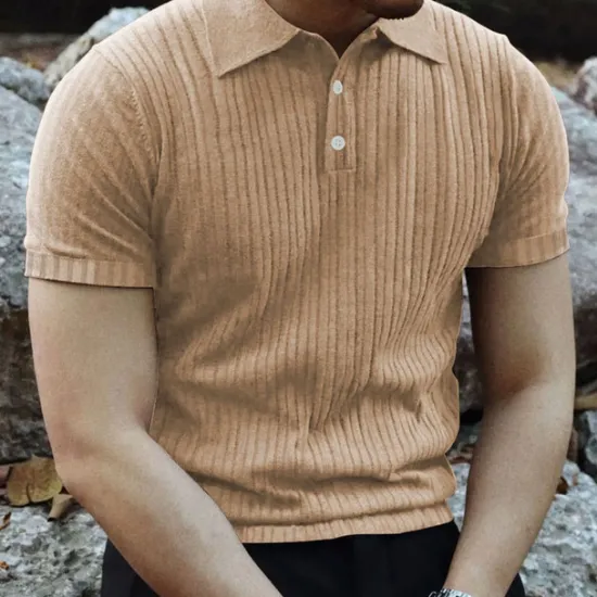 Sale OUKU Men's Golf Shirt Golf Polos Shirts Work Casual Lapel Short Sleeve Basic Modern Plain Vertical Stripes Buttons Summer Spring Regular Fit Black White Wine Khaki Light Grey Golf Shirt