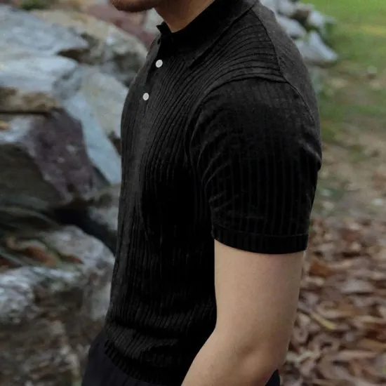 Sale OUKU Men's Golf Shirt Golf Polos Shirts Work Casual Lapel Short Sleeve Basic Modern Plain Vertical Stripes Buttons Summer Spring Regular Fit Black White Wine Khaki Light Grey Golf Shirt