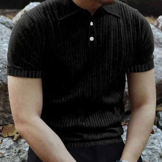 Sale OUKU Men's Golf Shirt Golf Polos Shirts Work Casual Lapel Short Sleeve Basic Modern Plain Vertical Stripes Buttons Summer Spring Regular Fit Black White Wine Khaki Light Grey Golf Shirt