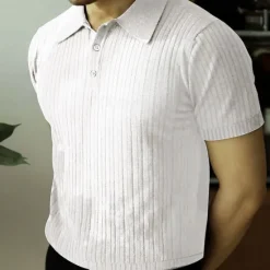 Sale OUKU Men's Golf Shirt Golf Polos Shirts Work Casual Lapel Short Sleeve Basic Modern Plain Vertical Stripes Buttons Summer Spring Regular Fit Black White Wine Khaki Light Grey Golf Shirt