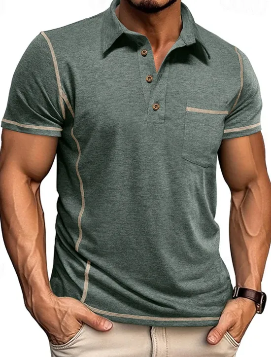 Outlet OUKU Men's Golf Shirt Golf Polos Shirts Work Casual Lapel Short Sleeve Basic Modern Color Block Patchwork Buttons Summer Regular Fit Black White Green Khaki Light Blue Gray Golf Shirt