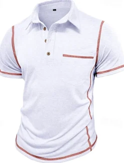 Outlet OUKU Men's Golf Shirt Golf Polos Shirts Work Casual Lapel Short Sleeve Basic Modern Color Block Patchwork Buttons Summer Regular Fit Black White Green Khaki Light Blue Gray Golf Shirt