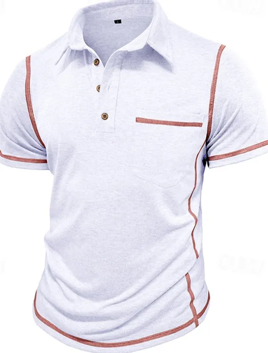 Outlet OUKU Men's Golf Shirt Golf Polos Shirts Work Casual Lapel Short Sleeve Basic Modern Color Block Patchwork Buttons Summer Regular Fit Black White Green Khaki Light Blue Gray Golf Shirt