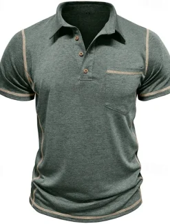 Outlet OUKU Men's Golf Shirt Golf Polos Shirts Work Casual Lapel Short Sleeve Basic Modern Color Block Patchwork Buttons Summer Regular Fit Black White Green Khaki Light Blue Gray Golf Shirt