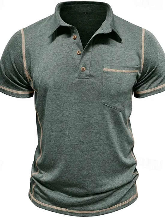 Outlet OUKU Men's Golf Shirt Golf Polos Shirts Work Casual Lapel Short Sleeve Basic Modern Color Block Patchwork Buttons Summer Regular Fit Black White Green Khaki Light Blue Gray Golf Shirt