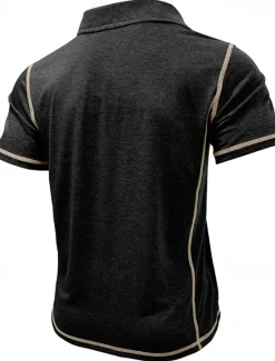 Outlet OUKU Men's Golf Shirt Golf Polos Shirts Work Casual Lapel Short Sleeve Basic Modern Color Block Patchwork Buttons Summer Regular Fit Black White Green Khaki Light Blue Gray Golf Shirt