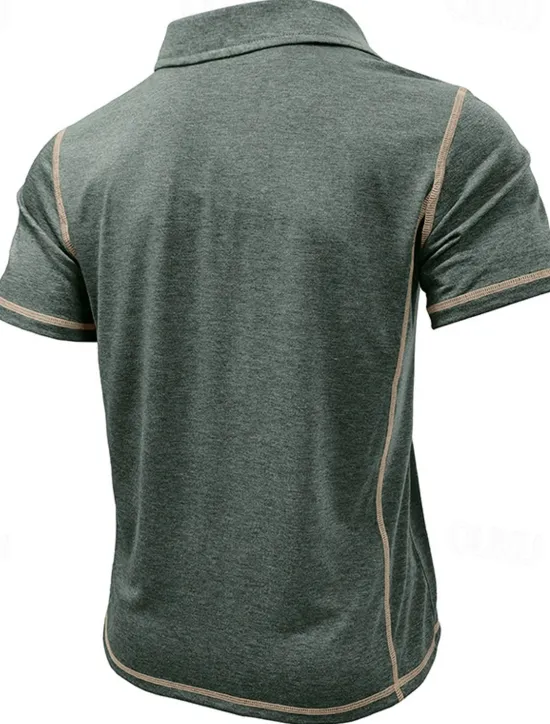 Outlet OUKU Men's Golf Shirt Golf Polos Shirts Work Casual Lapel Short Sleeve Basic Modern Color Block Patchwork Buttons Summer Regular Fit Black White Green Khaki Light Blue Gray Golf Shirt