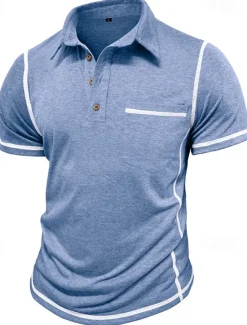 Outlet OUKU Men's Golf Shirt Golf Polos Shirts Work Casual Lapel Short Sleeve Basic Modern Color Block Patchwork Buttons Summer Regular Fit Black White Green Khaki Light Blue Gray Golf Shirt