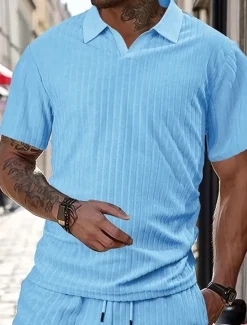 Hot OUKU Men's Golf Shirt Golf Polos Shirts Work Casual Lapel Short Sleeve Basic Modern Plain Jacquard Summer Spring Regular Fit Black White Wine Navy Blue Khaki Light Blue Golf Shirt