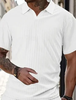 Hot OUKU Men's Golf Shirt Golf Polos Shirts Work Casual Lapel Short Sleeve Basic Modern Plain Jacquard Summer Spring Regular Fit Black White Wine Navy Blue Khaki Light Blue Golf Shirt