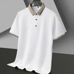 Best OUKU Men's Golf Shirt Golf Polo Work Casual Lapel Short Sleeve Basic Modern Color Block Patchwork Button Spring & Summer Regular Fit Black White Red Navy Blue Coffee Gray Golf Shirt