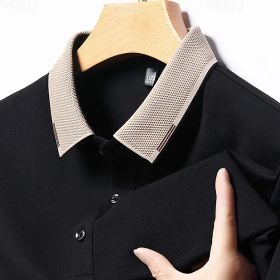 Best OUKU Men's Golf Shirt Golf Polo Work Casual Lapel Short Sleeve Basic Modern Color Block Patchwork Button Spring & Summer Regular Fit Black White Red Navy Blue Coffee Gray Golf Shirt