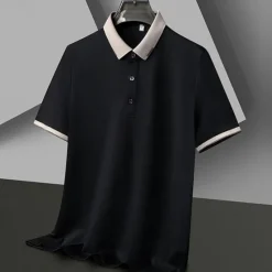 Best OUKU Men's Golf Shirt Golf Polo Work Casual Lapel Short Sleeve Basic Modern Color Block Patchwork Button Spring & Summer Regular Fit Black White Red Navy Blue Coffee Gray Golf Shirt