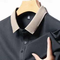 Best OUKU Men's Golf Shirt Golf Polo Work Casual Lapel Short Sleeve Basic Modern Color Block Patchwork Button Spring & Summer Regular Fit Black White Red Navy Blue Coffee Gray Golf Shirt