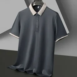 Best OUKU Men's Golf Shirt Golf Polo Work Casual Lapel Short Sleeve Basic Modern Color Block Patchwork Button Spring & Summer Regular Fit Black White Red Navy Blue Coffee Gray Golf Shirt