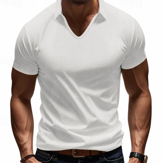 Hot OUKU Men's Golf Shirt Golf Polos Shirts Work Casual V Neck Short Sleeve Basic Modern Plain Jacquard Summer Spring Regular Fit Apricot White Brown Light Grey Army Green Light Blue Golf Shirt