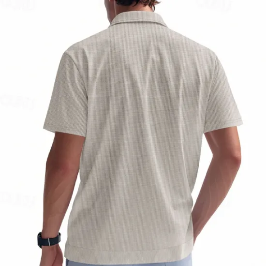 Hot OUKU Men's Golf Shirt Golf Polos Shirts Work Casual V Neck Short Sleeve Basic Modern Plain Jacquard Summer Spring Regular Fit Apricot White Brown Light Grey Army Green Light Blue Golf Shirt