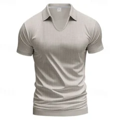 Hot OUKU Men's Golf Shirt Golf Polos Shirts Work Casual V Neck Short Sleeve Basic Modern Plain Jacquard Summer Spring Regular Fit Apricot White Brown Light Grey Army Green Light Blue Golf Shirt