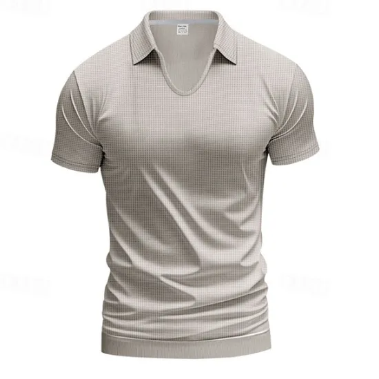 Hot OUKU Men's Golf Shirt Golf Polos Shirts Work Casual V Neck Short Sleeve Basic Modern Plain Jacquard Summer Spring Regular Fit Apricot White Brown Light Grey Army Green Light Blue Golf Shirt