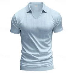 Hot OUKU Men's Golf Shirt Golf Polos Shirts Work Casual V Neck Short Sleeve Basic Modern Plain Jacquard Summer Spring Regular Fit Apricot White Brown Light Grey Army Green Light Blue Golf Shirt