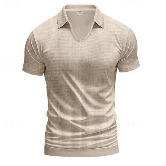 Hot OUKU Men's Golf Shirt Golf Polos Shirts Work Casual V Neck Short Sleeve Basic Modern Plain Jacquard Summer Spring Regular Fit Apricot White Brown Light Grey Army Green Light Blue Golf Shirt