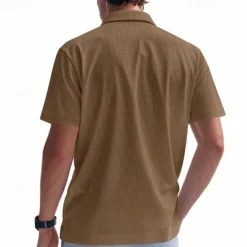 Hot OUKU Men's Golf Shirt Golf Polos Shirts Work Casual V Neck Short Sleeve Basic Modern Plain Jacquard Summer Spring Regular Fit Apricot White Brown Light Grey Army Green Light Blue Golf Shirt